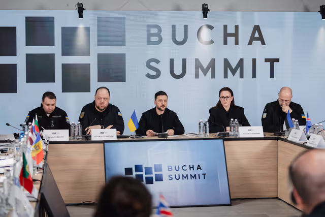 Fotografie 9: Ceremony commemorating the fourth anniversary of the liberation in Bucha (Ukraine) and Bucha Summit.