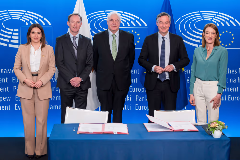 LEX signing ceremony in the presence of Roberta METSOLA, EP President and Marilena RAOUNA, Deputy Minister for European Affairs, on behalf of the Cyprus Presidency