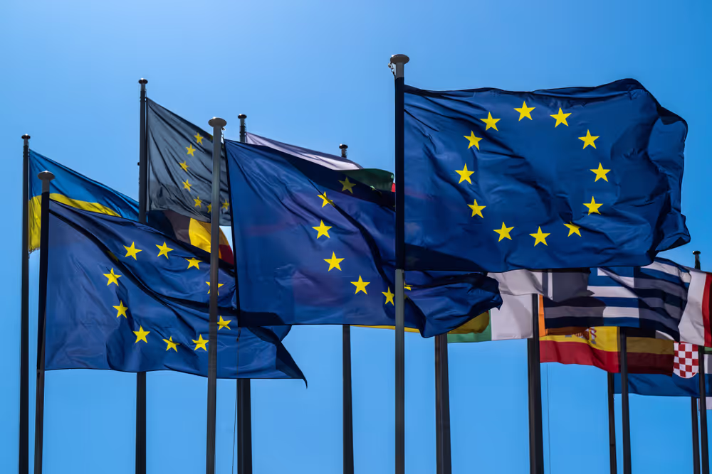 Flags are raised at the EP headquarters in Strasbourg.