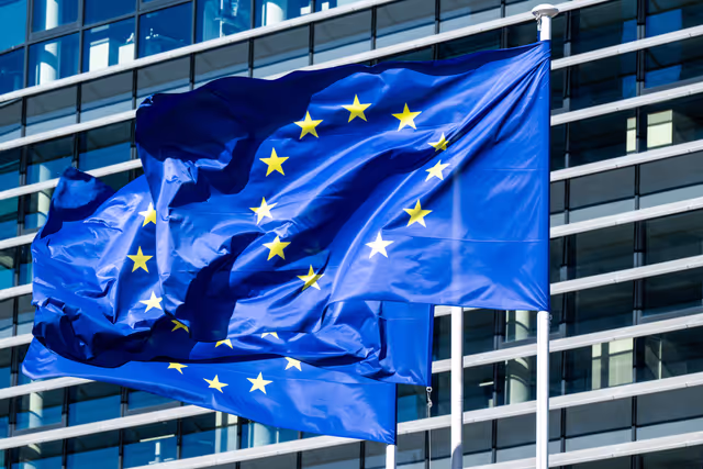 Flags are raised at the EP headquarters in Strasbourg.