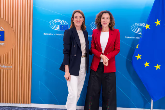 Roberta METSOLA, EP President meets with Roxana MINZATU, Executive Vice -President of the European Commission for Social Rights and Skills, Quality Jobs and Preparedness