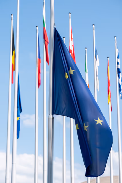 EU flags at half mast at the EP buildings in Brussels and Strasbourg following the death of Klaus HÄNSCH, former President of the European Parliament