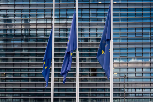 EU flags at half mast at the EP buildings in Brussels and Strasbourg following the death of Klaus HÄNSCH, former President of the European Parliament