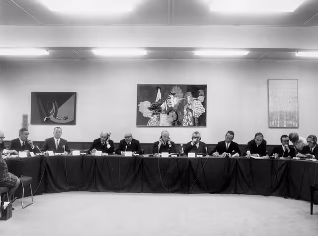 Fotagrafa 26: EP president Mario SCELBA during a group session in Strasbourg, France, November 25, 1969.