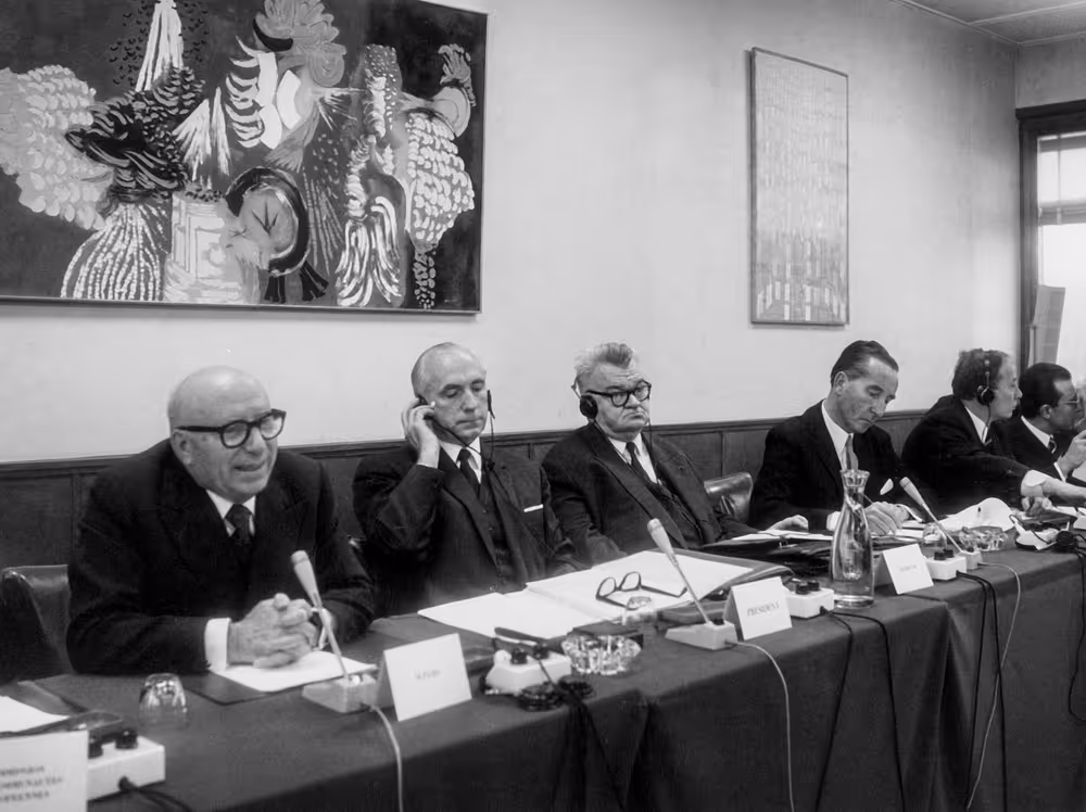 EP president Mario SCELBA during a group session in Strasbourg, France, November 25, 1969.