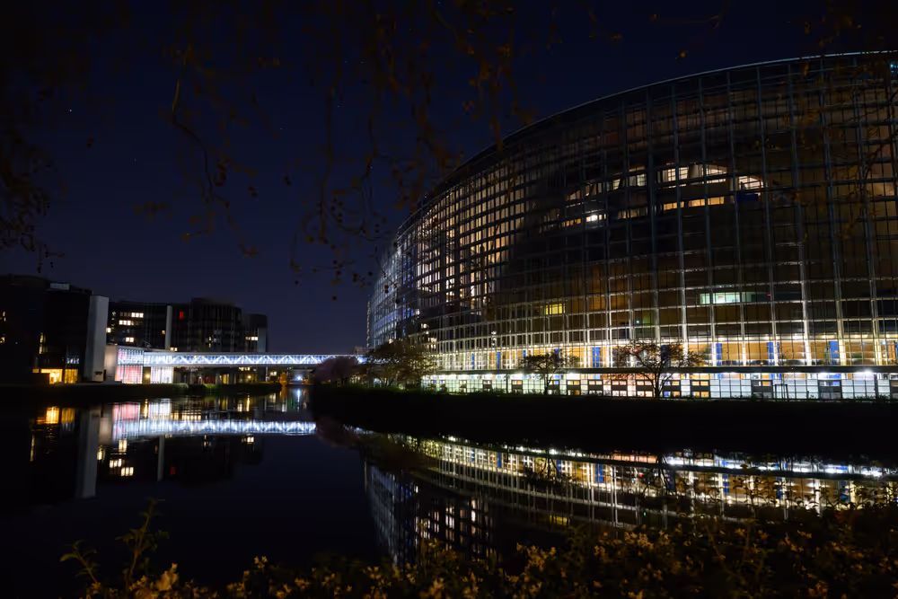 The European Parliament in Strasbourg switches off its lights on the occasion of the Earth Hour Day 2025