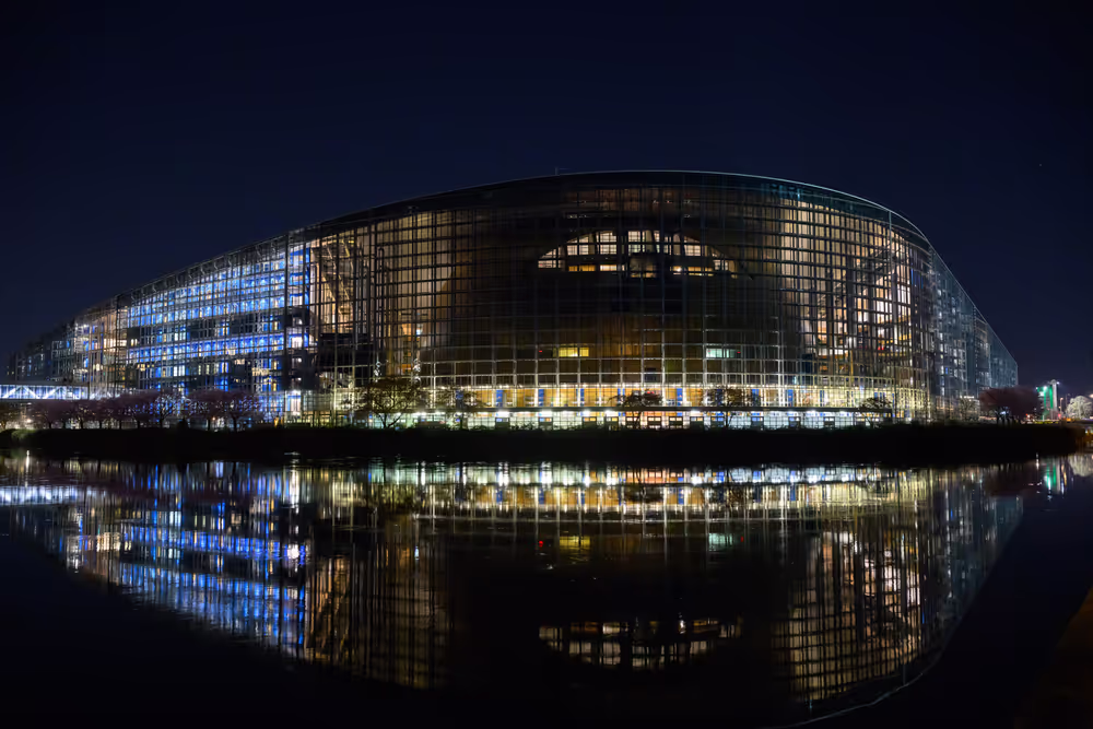 The European Parliament in Strasbourg switches off its lights on the occasion of the Earth Hour Day 2025