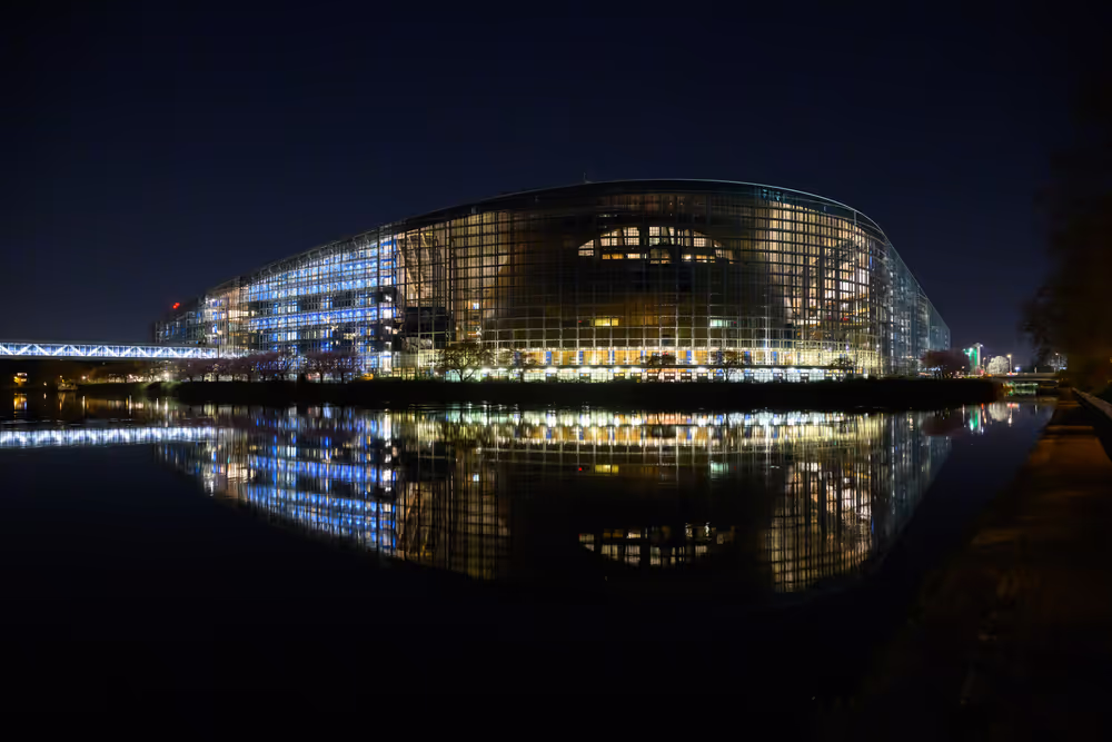 The European Parliament in Strasbourg switches off its lights on the occasion of the Earth Hour Day 2025